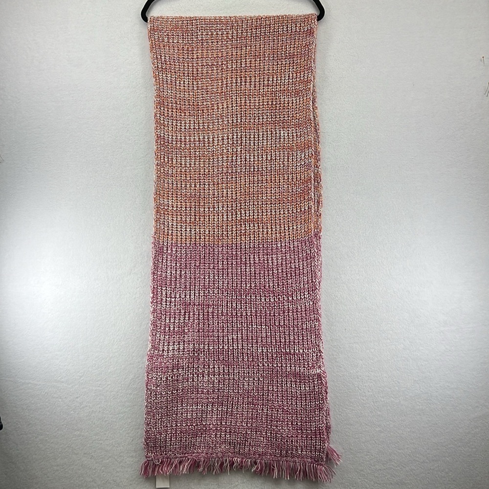 Stitches & Stripes / Stitch Fix Knit Scarf 72”x16” Pink/Rust/Gray Fringed NWT